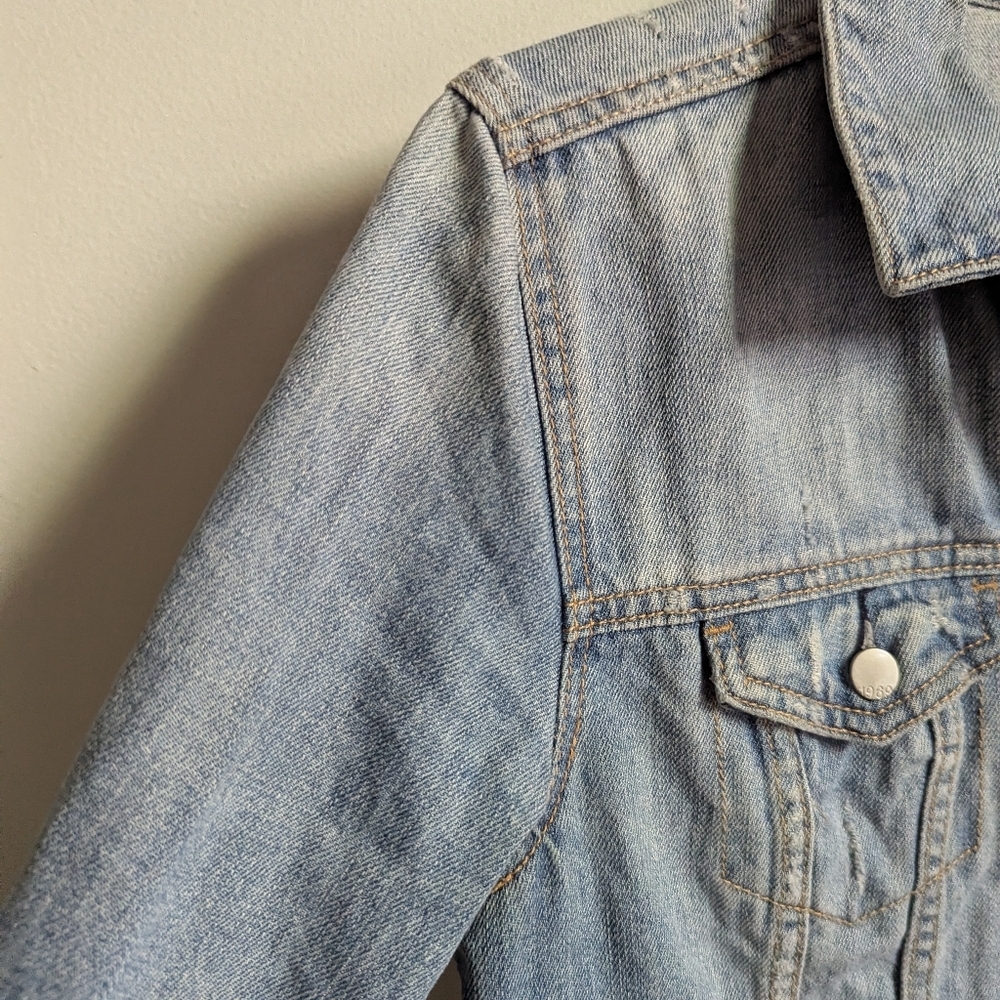 VINTAGE DIY Handmade Embroidered Floral Back Light Wash Jean Jacket Size Medium - Picture 5 of 13